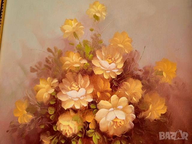 Винтидж оригинална маслена картина ваза и цветя на художника Робърт Кокс, снимка 11 - Картини - 52192915