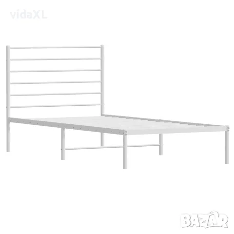 vidaXL Метална рамка за легло с горна табла, бяла, 80x200 см, снимка 3 - Спални и легла - 56147206