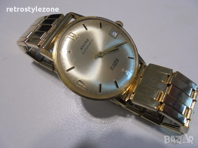 № 8374 Стар часовник ANCRE – Automatic, позлатен, 25 Rubis Incabloc  , снимка 6 - Антикварни и старинни предмети - 52458035
