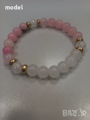 Колие Сърце Розов кварц комплект с гривна , снимка 4 - Колиета, медальони, синджири - 46163442