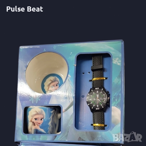 Подаръчен комплект с анимационни герои от 4 части - чинийка, купичка, чаша и часовник. Елза и Анна, снимка 2 - Детски - 52066820