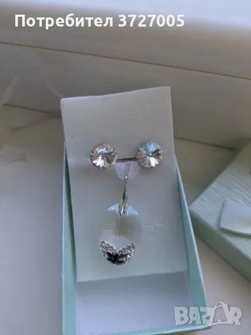 Сребърни колие и обеци Swarovski elements, снимка 2 - Бижутерийни комплекти - 55710311