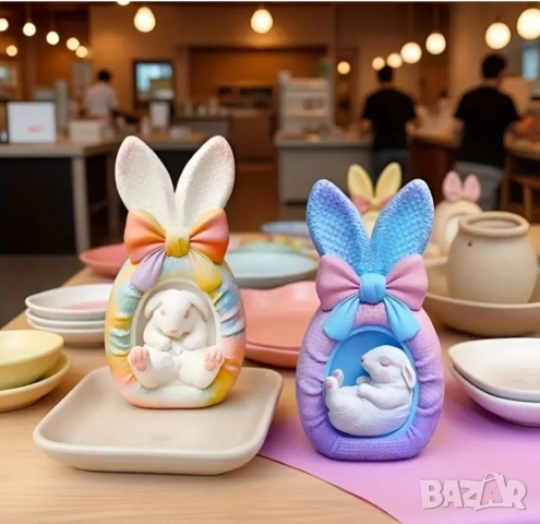 Силиконов молд заек с яйце с панделка два вида , снимка 11 - Форми - 52529770