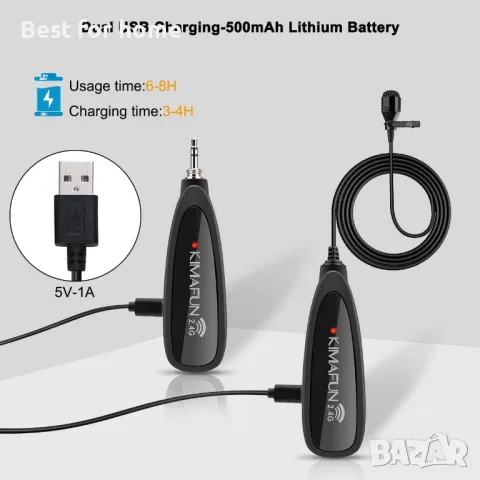 Безжична петлична микрофонна система KIMAFUN, снимка 5 - Микрофони - 49660537