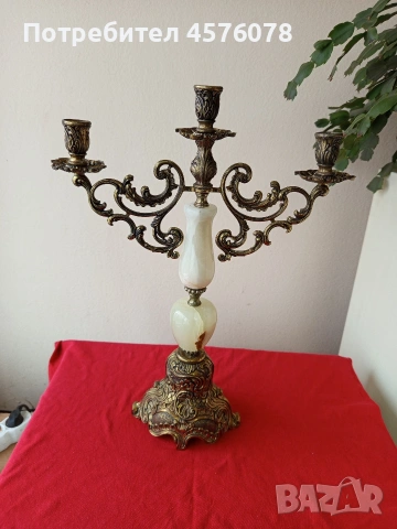 красив свещник оникс и бронз, снимка 2 - Антикварни и старинни предмети - 53691174