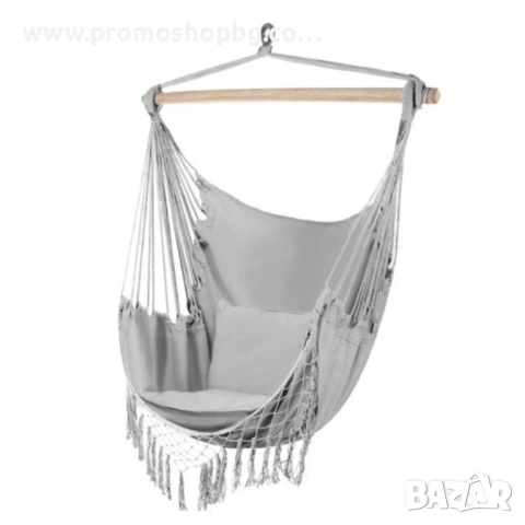 Хамак тип бразилски стол с дървена рейка Gardlov, 2 бр Възглавници, СИВ или БЕЖОВ, снимка 2 - Градински мебели, декорация  - 40487801
