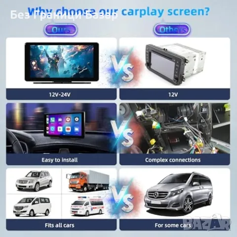 Нов Преносим CarPlay екран с GPS, Bluetooth и FM 7 инча CarPlay и Android Auto, снимка 9 - Аксесоари и консумативи - 48543938