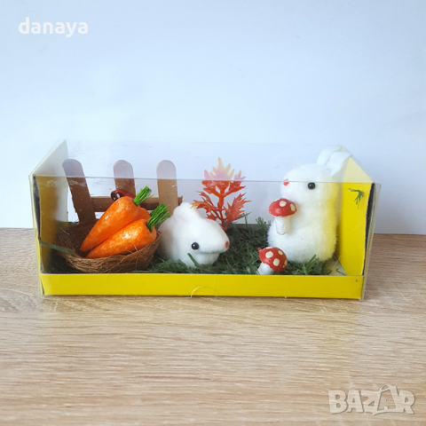 2834 Великденска декорация Зайчета в градинка, снимка 3 - Декорация за дома - 36449119
