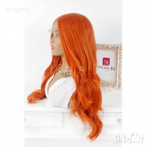 Дълга чуплива яркорижава / оранжева лейс фронт перука Джинджър, снимка 6 - Аксесоари за коса - 36057463