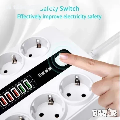 Разклонител 6 контакта, 5 USB+1 C конектор, 220V, 3000W, 10A,, снимка 3 - Други стоки за дома - 52261402