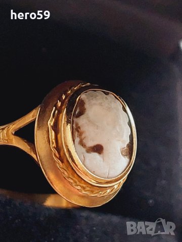 Златен 18к пръстен с камея , снимка 2 - Пръстени - 44478387
