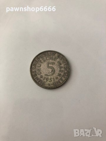 Сребърна монета Германия 5 марки, 1951, снимка 7 - Нумизматика и бонистика - 41484845