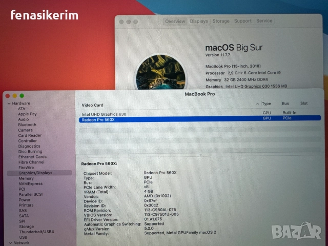 Core i9 Apple MacBook Pro 15 Late 2018 @ 32GB RAM/512GB SSD/Radeon Pro 560X 4GB/Бат 6ч., снимка 6 - Лаптопи за работа - 51688449