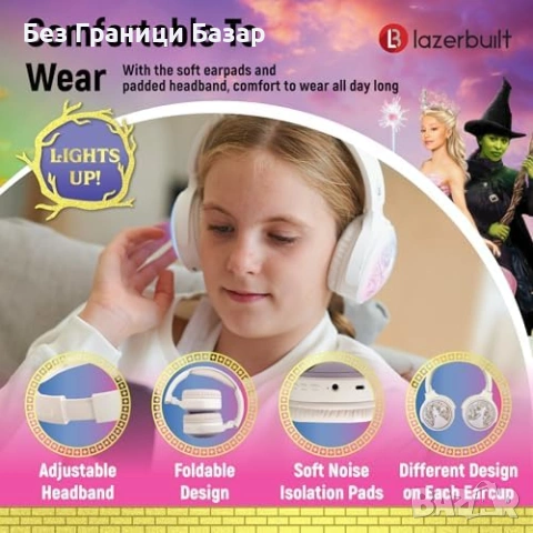 Нови детски 2 в 1 Bluetooth/Жични Слушалки с Микрофон MicroSD 10м Обхват LED, снимка 5 - Bluetooth слушалки - 53525722