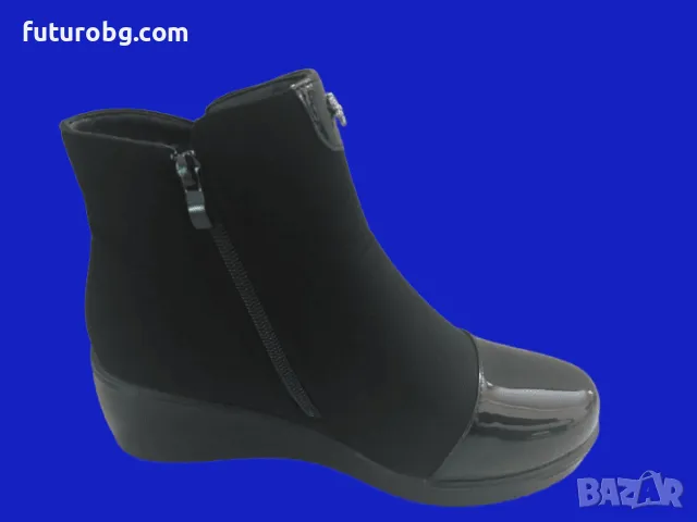 Елегантни дамски черни боти на лека платформа с лачен акцент отпред и отстрани, снимка 6 - Дамски боти - 48482041