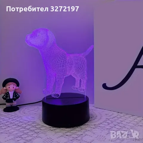 Холограмна 3D LED лампа Лабрадор,RGB Седемцветен Интелигентен Контрол,USB, снимка 9 - Настолни лампи - 49492953