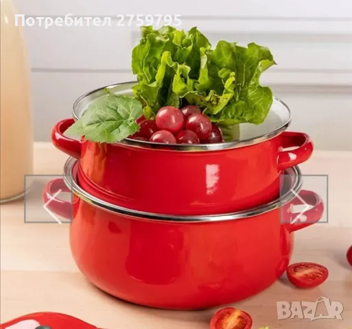 ХИТ.Комплект 5 броя тенджери, със 5 бр стъклени капаци Висококачествена изработка Червени.

, снимка 2 - Съдове за готвене - 49399715