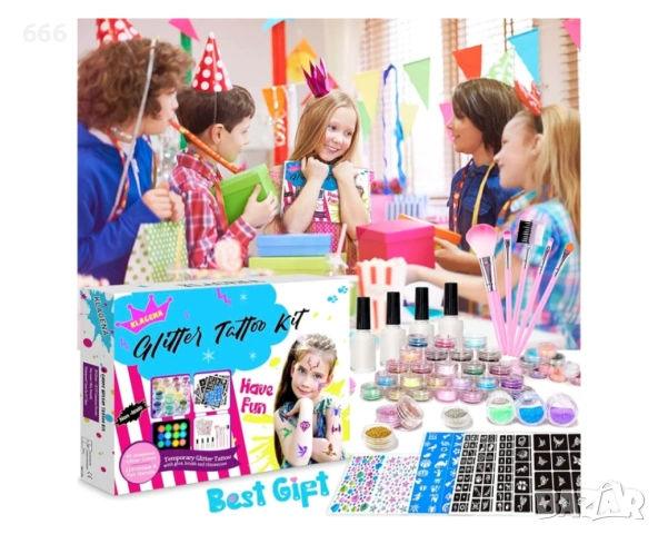 Комплект за детски татуировки с брокат, снимка 5 - Други - 53631852
