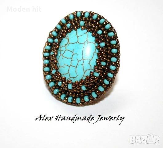 Ръчна изработка. Комплект с тюркоаз бродерия с мъниста Preciosa. , снимка 5 - Бижутерийни комплекти - 47755890