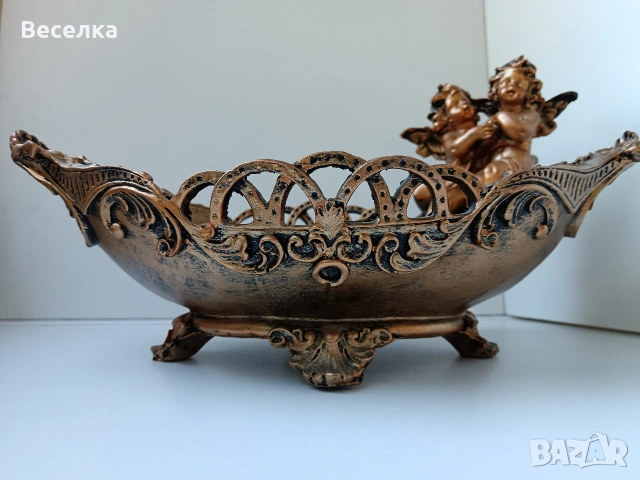 Голяма фруктиера с ангелчета , снимка 3 - Антикварни и старинни предмети - 53762914