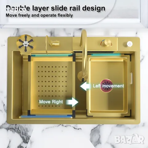 60см Висококачествена мултифункционална кухненска мивка в цвят злато, снимка 4 - Мивки - 49377757
