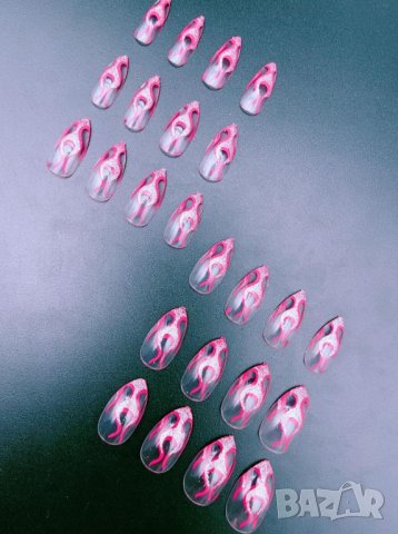 Комплект Разкошни Press-on Изкуствени Нокти 24 броя Блестящи Розови Пламъци КОД nail348, снимка 3 - Продукти за маникюр - 41688622