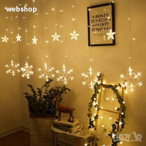 Коледни Лампички тип Завеса , Звезди , Снежинки , Елени , , снимка 1