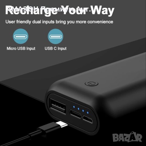 Външна батерия 10000 mAh,лека и компактна,QC type-C/USB A/micro USB,универсална съвместимост, снимка 2 - Външни батерии - 41591522