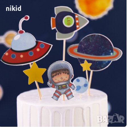 Космос Космонавт Ракета планета  сет топери клечки декор за торта украса парти Рожден Ден