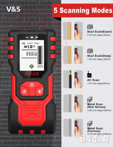 детектор  5 в 1  откриване на центъра и звуково предупреждение,метал,дърво,кабели,тръби,напрежение, снимка 3 - Други инструменти - 48302977