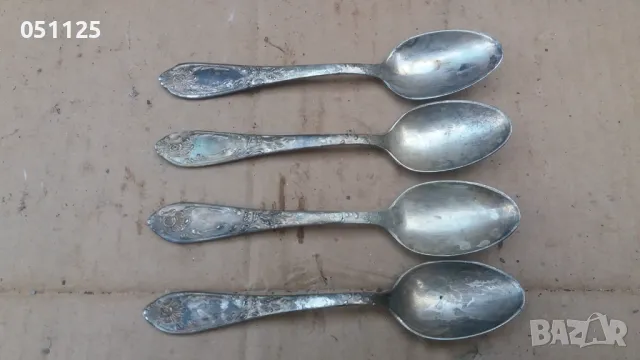 аристократичен комплект от 4 дебело посребрени лъжички за чай , снимка 10 - Антикварни и старинни предмети - 48816628