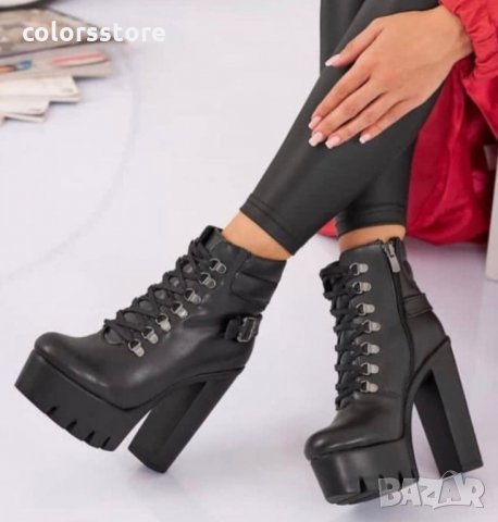 Боти на ток - черна кожа с черно ходило - BT14