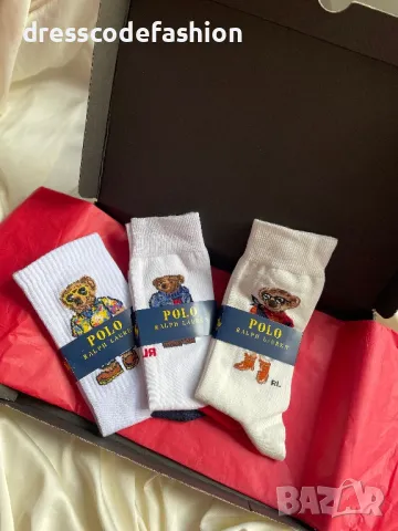 Подаръчен комплект кутия с чорапи подходящи за мъже и жени с мечета Polo RL, снимка 1