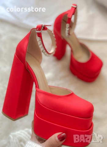 Сандали на ток - червен сатен - VS1, снимка 2 - Сандали - 40078291