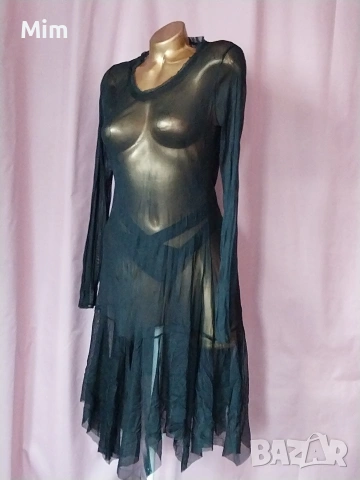 М/XL Черна прозрачна рокля с дълъг ръкав , снимка 3 - Рокли - 53087532