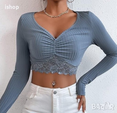 Къса Дамска Блуза, снимка 1 - Блузи с дълъг ръкав и пуловери - 44465997