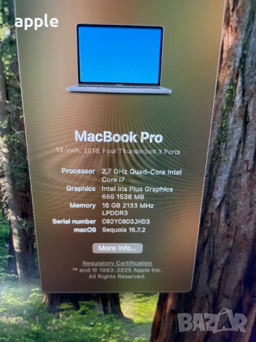 CTO 13" MacBook Pro A1989 Touch(2018)- i7/16GB RAM/512GB SSD, снимка 9 - Лаптопи за работа - 53083852