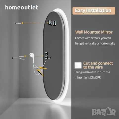 ПРОМОЦИЯ LED огледало с овална форма LUVODI XMR-T28-711-EU, снимка 9 - Огледала - 49675090