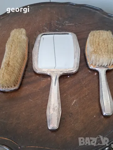винтидж посребрен комплект Фасетирано огледало с две четки  5/2, снимка 11 - Антикварни и старинни предмети - 49081843