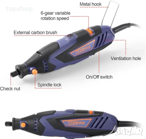 Мултифункционален MAXPRO MPDK135V 135W с 45 аксесоара, променлива скорост 10000-32000 об./мин, снимка 4 - Гедорета - 50525099