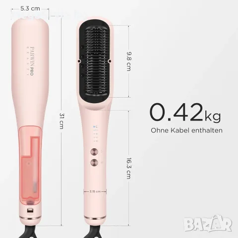 Четка за изправяне на коса Pro Steam, PARWIN PRO BEAUTY 3-в-1 четка за изправяне на коса с пара, снимка 3 - Преси за коса - 55960177
