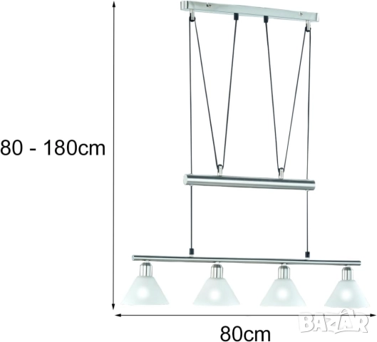 Стилна Пенделна Лампа - Trio JoJo 3751041-07, Никел мат, 4 Крушки, Регулируема Височина, Полилей!, снимка 6 - Лампи за таван - 52535156
