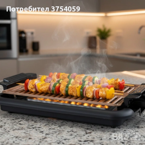 Бездимна скара Oliver Voltz OV51015N – 1200W, незалепваща плоча 37.8×25 см, термостат и тава за мазн, снимка 4 - Скари - 53077062