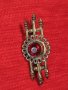 СТАРИННА СКЪПОЦЕННА ПОСРЕБРЕНА АЖУРНА РЕТРО БРОШКА с ЮВЕЛИРНО РЪЧНО ФАСЕТИРАН КАМЪК ГРАНАТ 38599, снимка 3