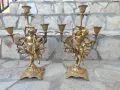 Испански тройни бронзови свещници с красиви орнаменти и фигурки херувими , снимка 4