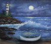 Лунна нощ над морето маслена картина, снимка 1 - Картини - 34021878