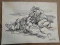 Стара графика подписана  Бешков, Стара картина, рисунка, илюстрация, снимка 2