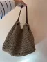 Плетена плажна чанта бохо стил с кафеви кожени дръжки и вътрешен джоб с цип 🤎, снимка 2