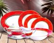 Червен сервиз за хранене от иновативен, костен порцелан за съдомиялна машина, снимка 2