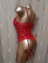 M  К-т Червен дантелен корсет с жартиери и полупрашка , снимка 3